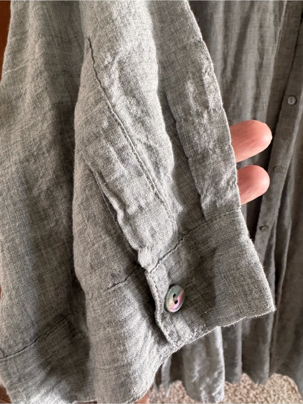 Eileen Fisher Gray Button-Front Washable Linen Duster/Tunic